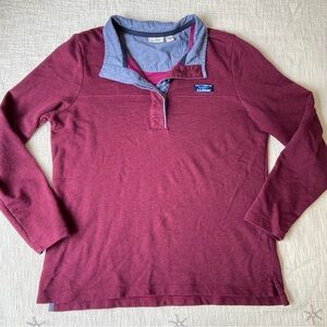 LL Bean rugby polo long sleeve women’s top L purple maroon 100% cotton pullover